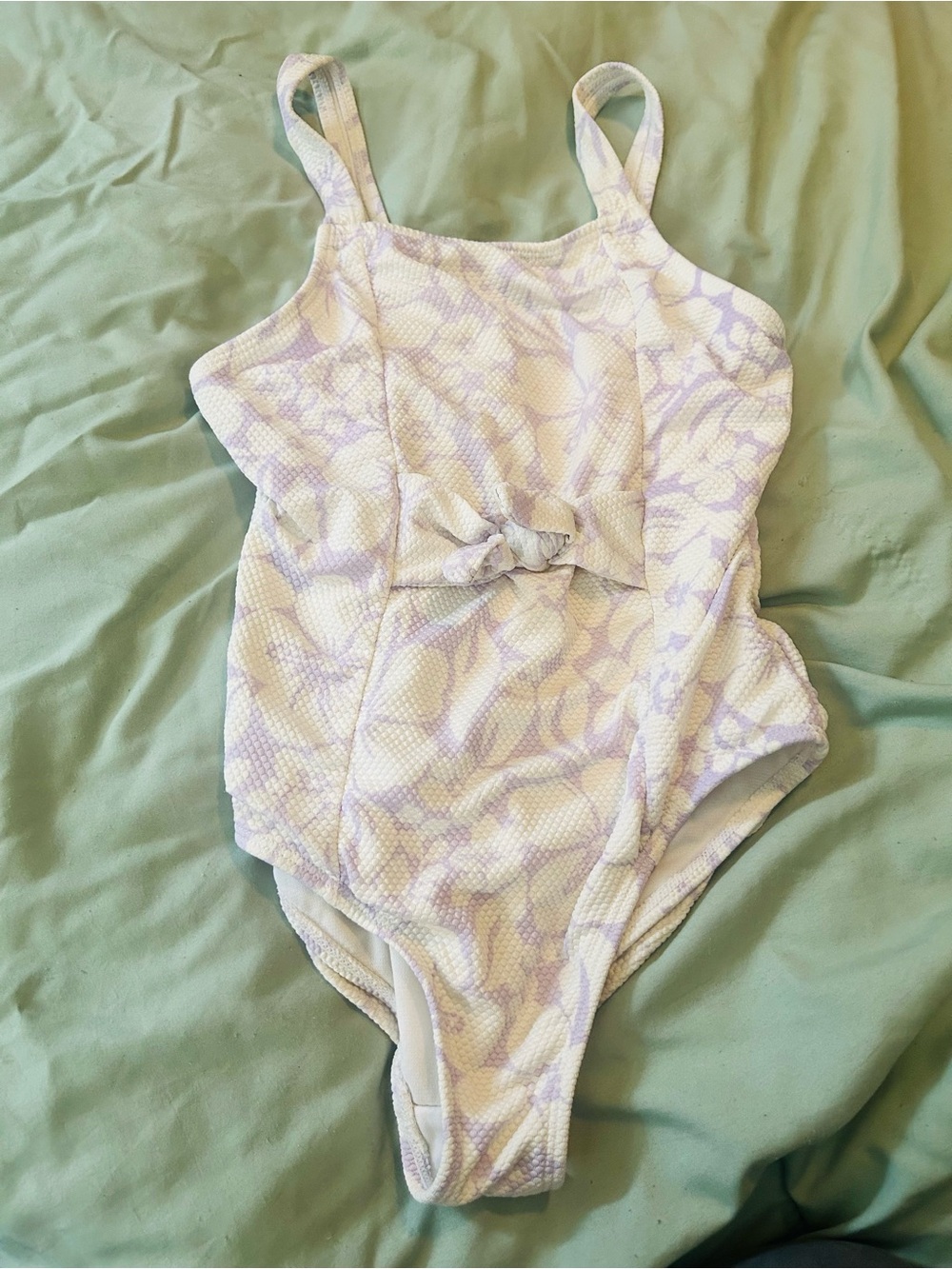 Girls' Lavender Patterned One-Piece Swimsuit with Front Knot Sz 7/8